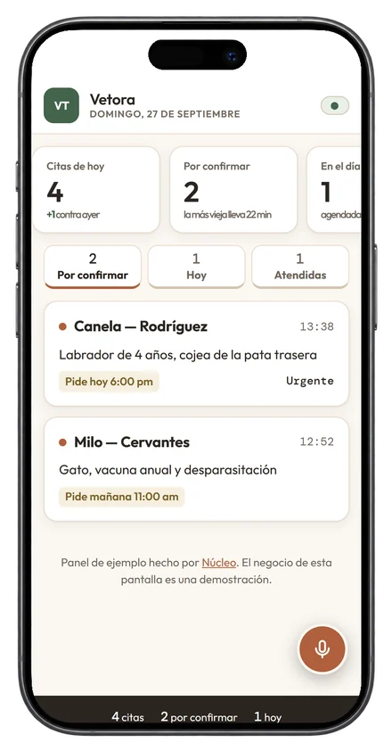 Panel de citas de una veterinaria en un celular