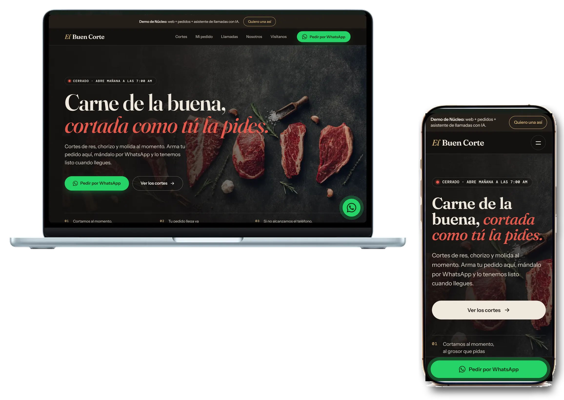 El Buen Corte, carnicería, en computadora y celular