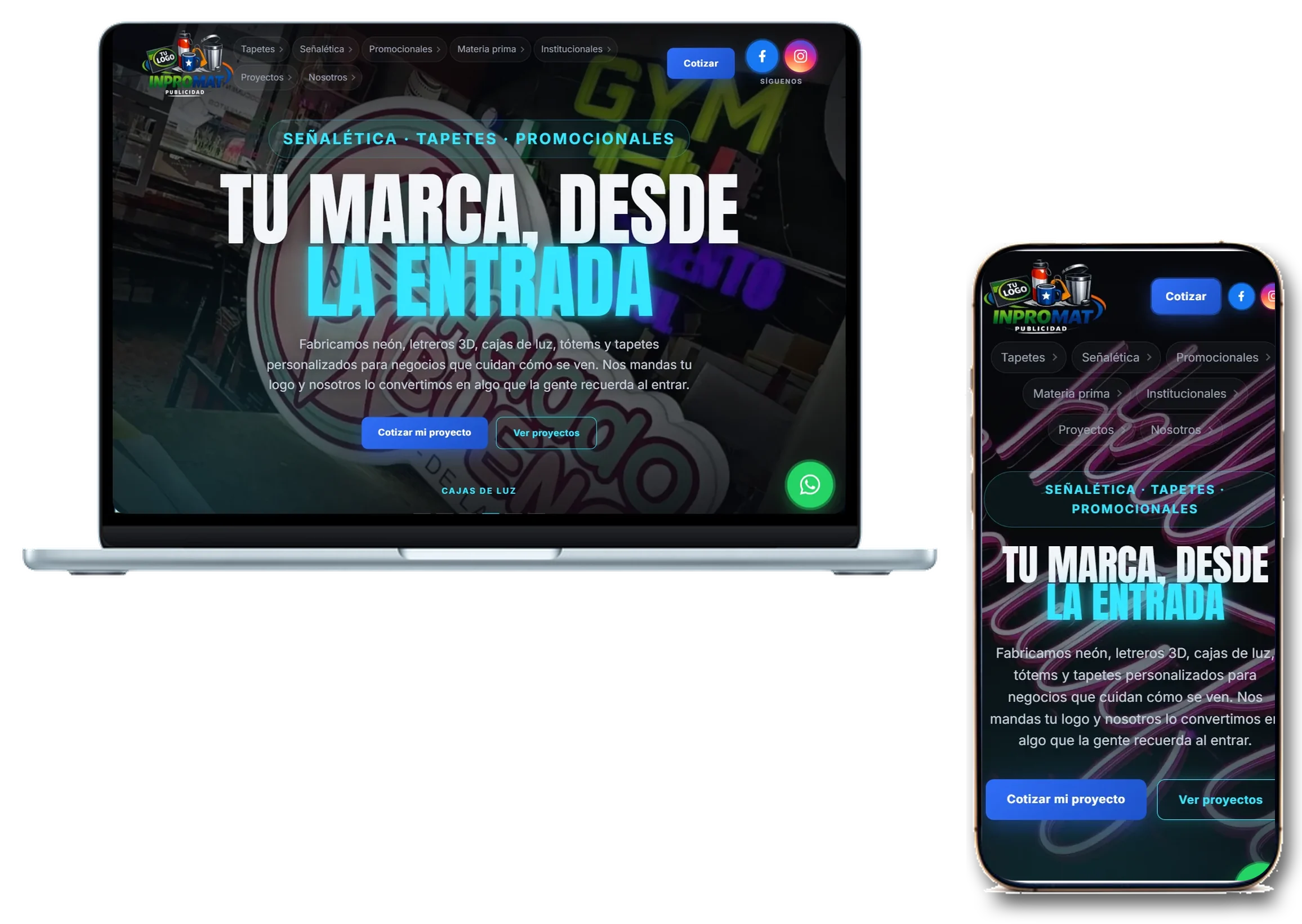 Sitio real de INPROMAT en computadora y celular